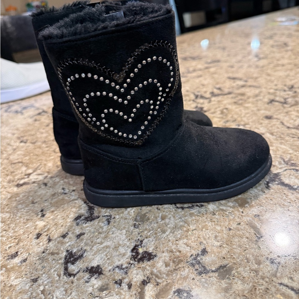 Black Suede Boots with Heart Design
